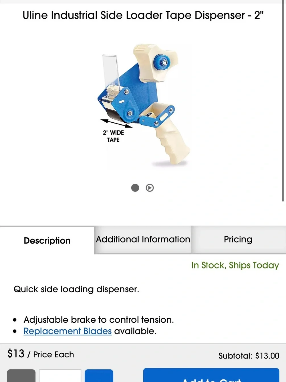 New Unopened 2” Uline Tape dispenser no tape included